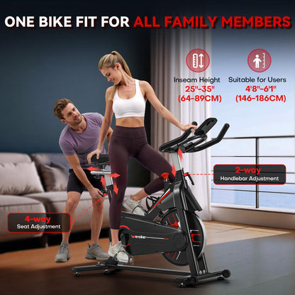 Wenoker Exercise Bike,Indoor Spin Bike with Adjustable Resistance Bluetooth Fitness App, 350 LBS Heavy Duty Frame,Smooth Quiet Belt Drive, Adjustable Handlebars & Seat with Transport Wheels