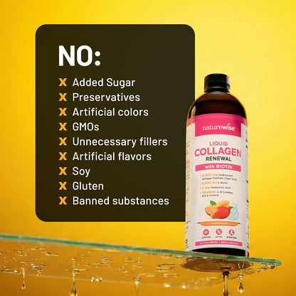 NatureWise Hydrolyzed Liquid Collagen for Women & Men 4000mg - High Absorption, Type 1 & 3 Peptides with Biotin + Vitamin C + Vitamin B Complex & Hyaluronic Acid -Mixed Berry - 10 Tubes[10 Day Supply]