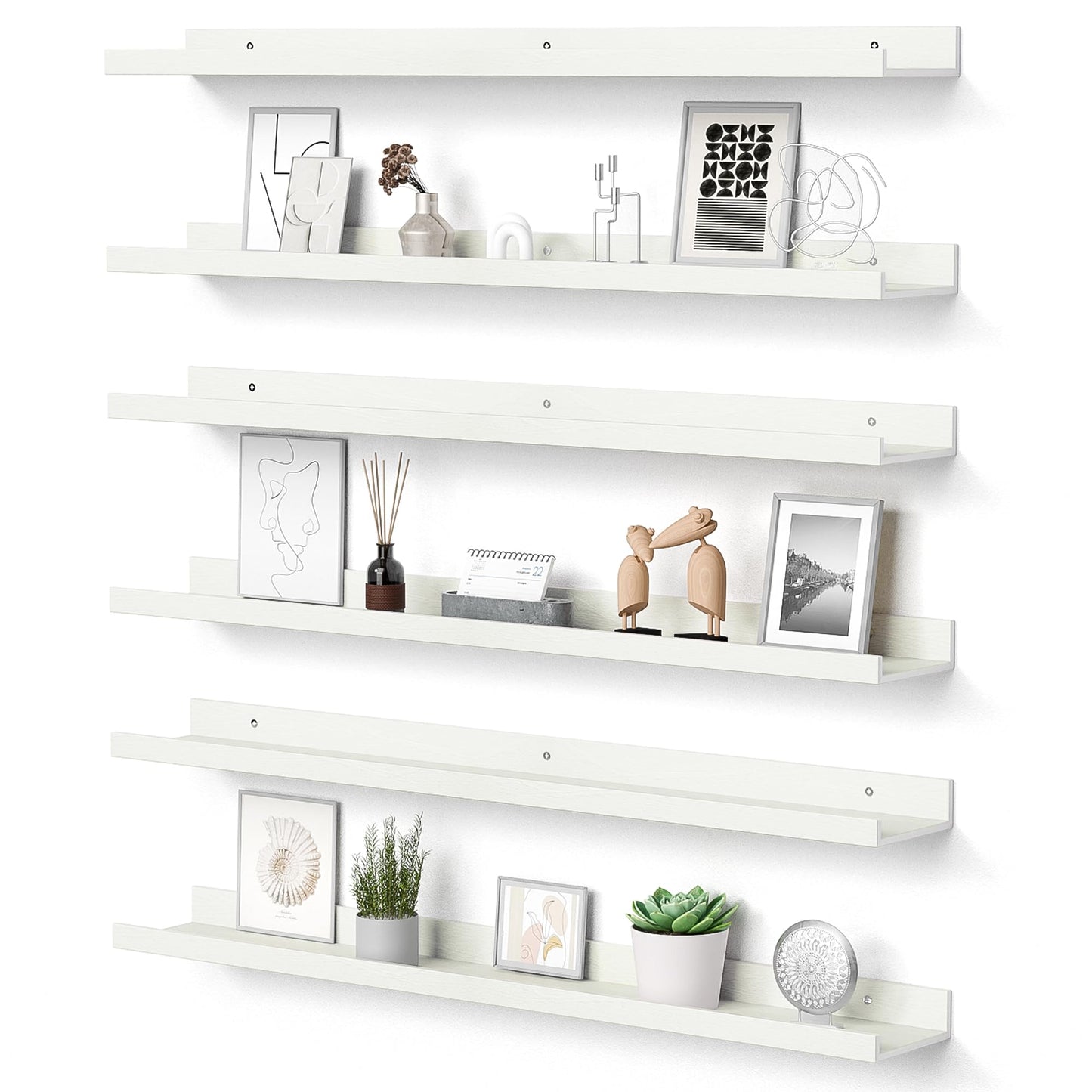 upsimples Floating Shelves for Wall, Wall Shelves for Decor Storage Set of 6, Wall Mounted Wood Shelf for Bedroom, Living Room, Bathroom, Kitchen, Picture Ledge Shelf, Black