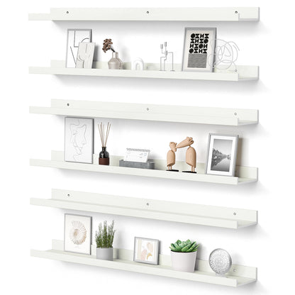 upsimples Floating Shelves for Wall, Wall Shelves for Decor Storage Set of 6, Wall Mounted Wood Shelf for Bedroom, Living Room, Bathroom, Kitchen, Picture Ledge Shelf, Black