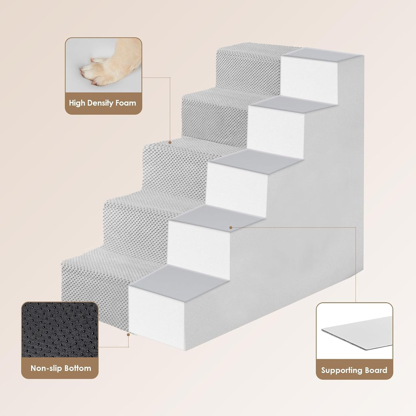 EHEYCIGA Dog Stairs for Small Dogs 13.5" H, 3-Step Dog Steps for Couch Sofa and Chair, Pet Steps for Medium Cats, Non-Slip Balanced Pet Ramp Indoor, Grey