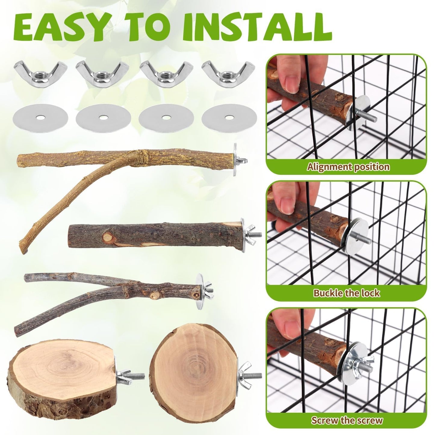 8 PCS Bird Perch Set for Cage - Natural Apple Wood Platforms & Hardwood Branches for Parakeets, Budgies, Cockatiels - Small Bird Habitat Gym, Climbing Stand & Safe Chew Toys