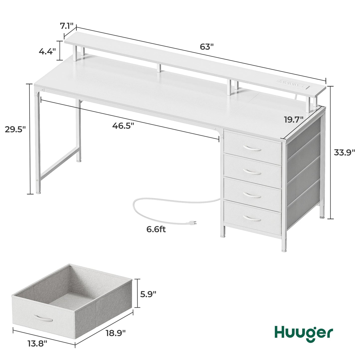 Huuger 47 Inch Computer Desk with Power Outlets and LED Lights, Gaming Desk with 4 Drawers, Office Desk with Monitor Stand, Study Work Home Office, Small Spaces, Black