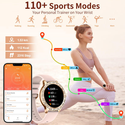 Smart Watch for Women with Diamonds (Answer/Make Call),1.32''Full Screen Smart Watch for Android /iOS,Fitness Tracker with Heart Rate/Blood Oxygen/Sleep Monitor/AI Voice Watches for Women,3 Straps