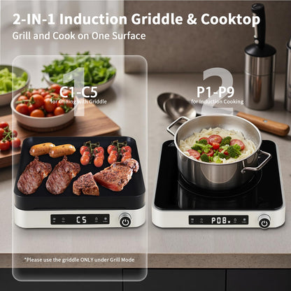 COOKTRON Double Induction Cooktop Burner with Fast Warm-Up Mode, 1800w 2 Burner with 10 Temperature 9 Power Settings, Portable Dual Induction Cooker Cooktop with Child Safety Lock & Time