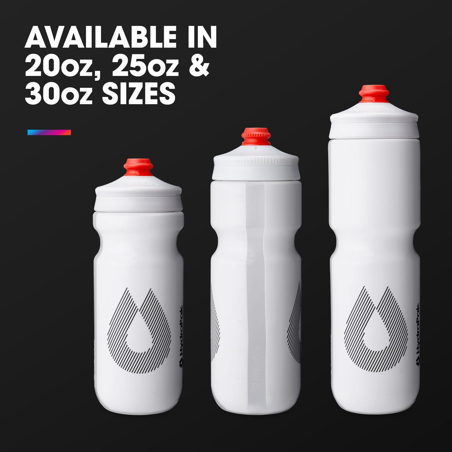 HydraPak Breakaway Surge Lightweight Bike Water Bottle 2-Pack (20oz, 25oz, 30oz) - High Flow, Cycling & Sports Squeeze Bottle