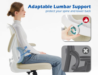 TRALT Ergonomic Office Chair - Desk Chair with Adjustable Lumbar Support Computer Chair - Mesh Comfy Chair with Flip-up Armrests - Gaming Chairs for Adults Home Office (Leather, White)