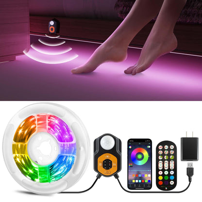 Motion Sensor LED Light Strip 19.68ft Under Bed Lights, RGB 3 Mode Motion Activated Bed Light with Music Sync and Timer, Dimmable Color Changing LED Lights Father Day Gifts