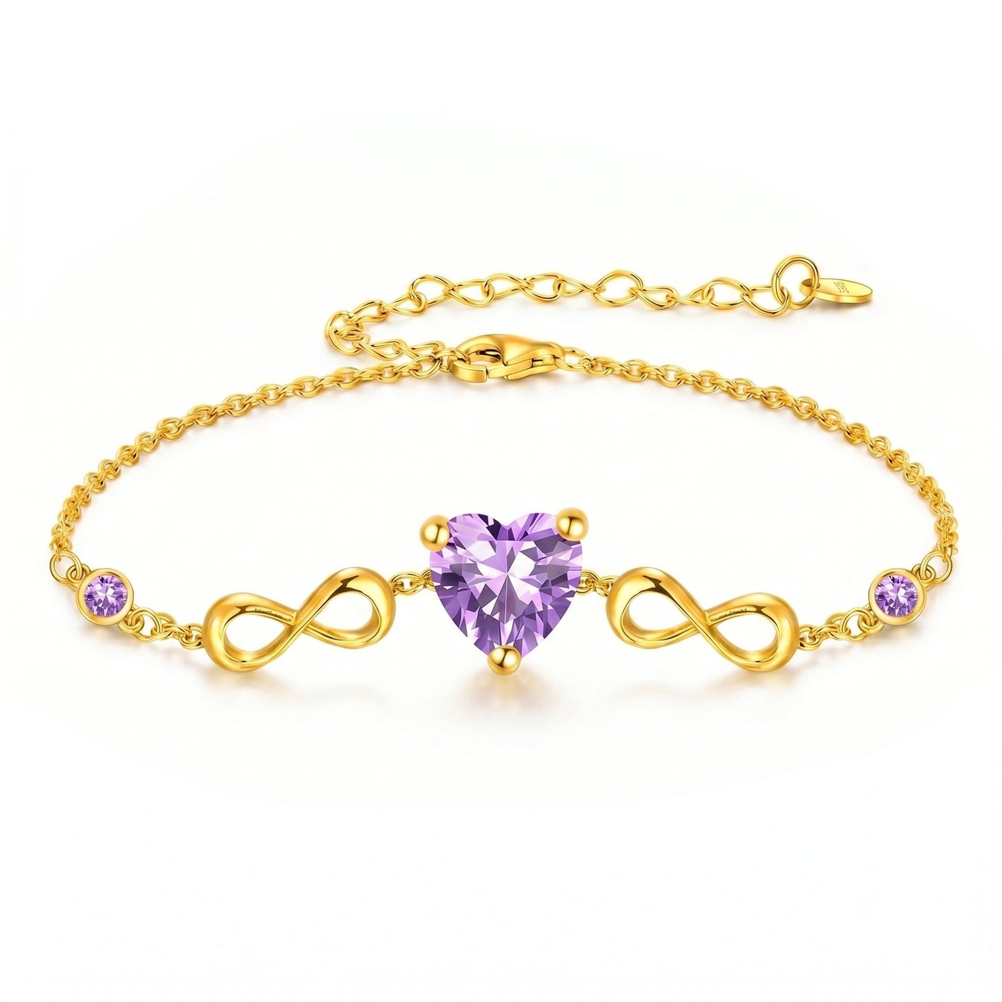 14K Gold Infinity Birthstone Bracelets for Women, Infinity Love Heart Birthstone Link Bracelets for Women, 14K Gold Plated Jewelry Birthday Gifts for Wife Girlfriend Mom, 7+2 Inch