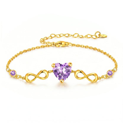 14K Gold Infinity Birthstone Bracelets for Women, Infinity Love Heart Birthstone Link Bracelets for Women, 14K Gold Plated Jewelry Birthday Gifts for Wife Girlfriend Mom, 7+2 Inch