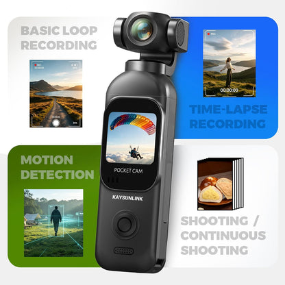 Kaysunlink 1080P Vlogging Camera with 270°Rotatable Lens, Handheld POV Pocket Camera with Touch Screen & WIFI, 5 Hours Power, One-button Recording Camcorder with 64GB Card for Daily Use, Travel, Black