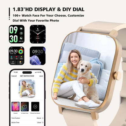 Smart Watch for Men Women SmartWatch 1.83" for iPhone Samsung Android Phone Compatible, Fitness Tracker Watch with Pedometer, Heart Rate/Sleep Monitor, Blood Oxygen, IP68 Waterproof