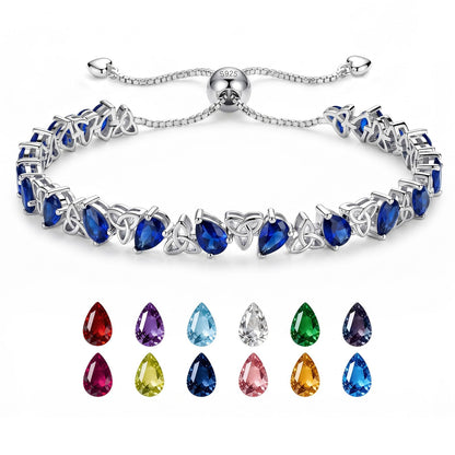 Birthstone Bracelets for Women, Pear Cut Tennis Bracelet 925 Sterling Silver, 6-9 Inch Adjustable Celtic Knot, Anniversary Birthday Jewelry Gifts for Women