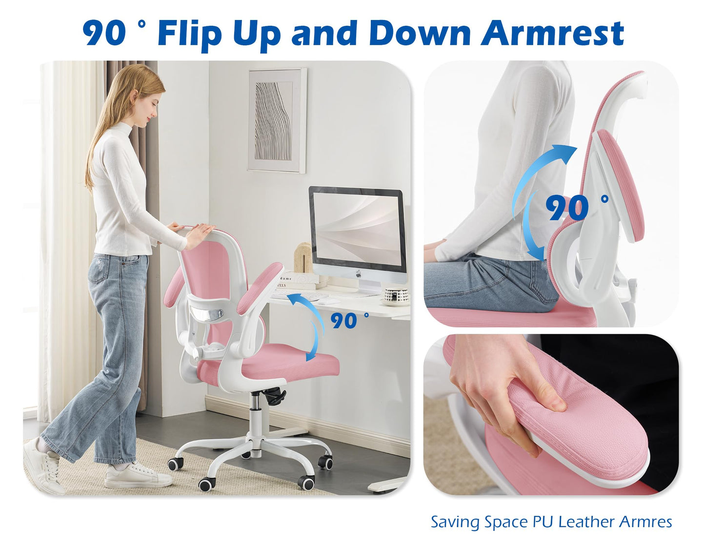 TRALT Ergonomic Office Chair - Desk Chair with Adjustable Lumbar Support Computer Chair - Mesh Comfy Chair with Flip-up Armrests - Gaming Chairs for Adults Home Office (Leather, White)