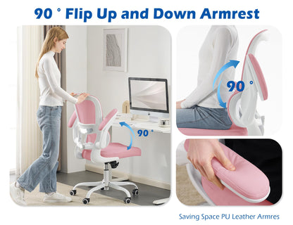 TRALT Ergonomic Office Chair - Desk Chair with Adjustable Lumbar Support Computer Chair - Mesh Comfy Chair with Flip-up Armrests - Gaming Chairs for Adults Home Office (Leather, White)