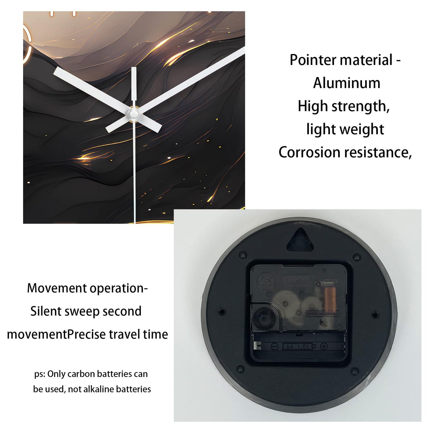 White Marble Glass Wall Clocks Battery Operated 12 Inch Abstract Decorative Analog Wall Clocks for Living Room Bedroom Office Silent Wall Clock Modern