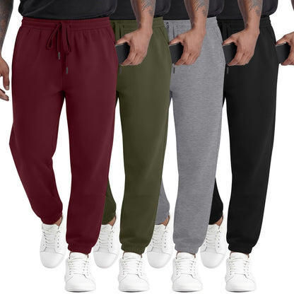 August Alley 4 Pack Mens Athletic Joggers Gym Workout Running Sweatpants Lounge Drawstring Track Sweat Pants with Pockets