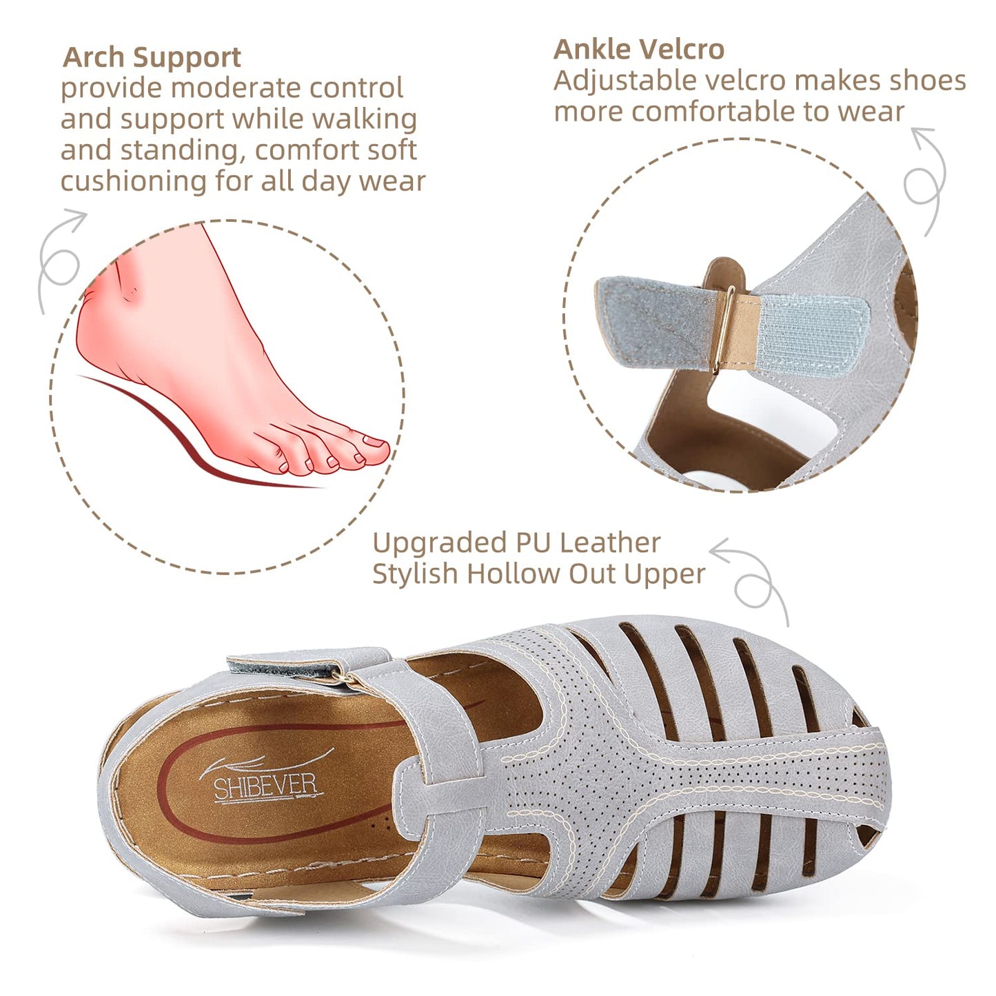 SHIBEVER Women's Wedge Sandals Summer: Closed Toe Sandals for Women Platform Dressy Wedge Size 5-11