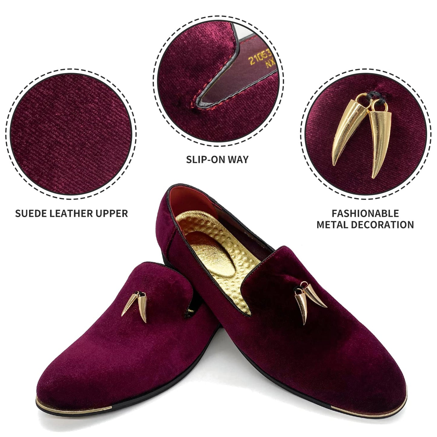 MHB Men's Multiple Colors Velvet Loafer Slip-on Tuxedo Dress Shoes Glitter Suede Smoking Slipper