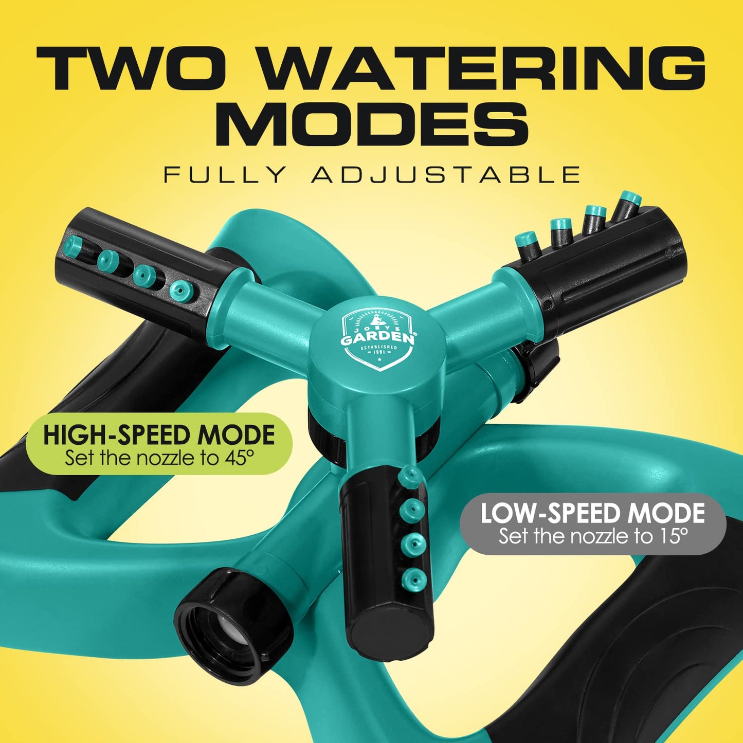 Joeys Sprinkler for Yard, Rotating Garden Sprinkler with 3 Adjustable Arms, Weighted Base, Expandable Connection, Lawn and Yard Sprinklers (Green)
