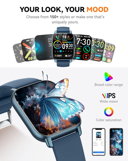 Smart Watches for Men Women, Fitness Tracker with Activity Counter/Sleep Monitor, IP68 Waterproof Smart Watch for Android iPhone iOS Compatible (Jet Black, 1.83)