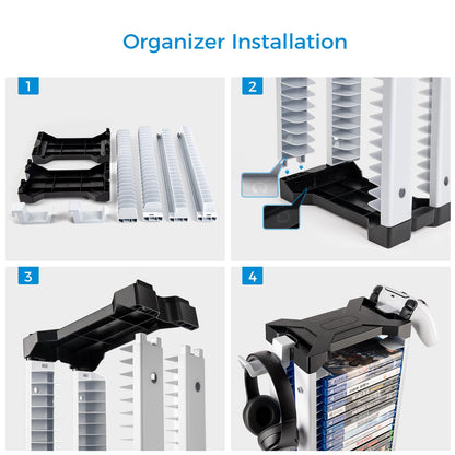 ASFSKY Video Game Storage Tower - 24 Games Holder Stand with 2 Controller Hooks Universal Video Game Organizer Compatible with PS5, PS4, Xbox & Switch Games (23Pcs)