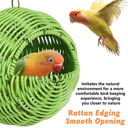 BNOSDM Rattan Bird Nest Parrot Nesting House Parakeet Nesting Soft Lovebird Warm Bed Sleeping for Parrots Bird Cage Accessories for Cockatiels Budgerigars Finches Canaries (Single-Hole Style)