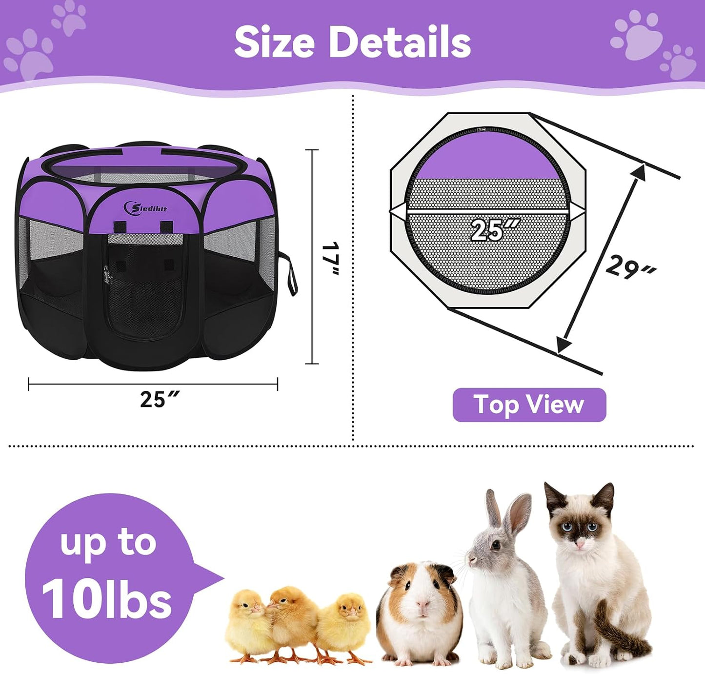 Siedihit Dog Cat Playpen, Puppy Pet Playpen Indoor for Small Dog Crate Tent Cage Outdoor, Portable Pop Up Dogs Enclosure Kennel with Carrying Case for Dogs/Cats/Rabbits(Grey, Small