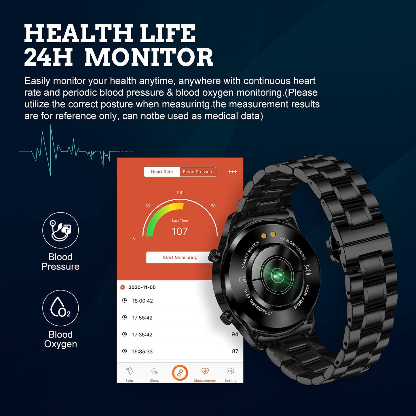Men Smart Watch for Android iOS, Bluetooth Calls Voice Chat with Heart Rate/Sleep Monitor Fitness Tracker, 1.3" Full Touch Screen IP67 Waterproof Stainless Steel Activity Tracker for Men