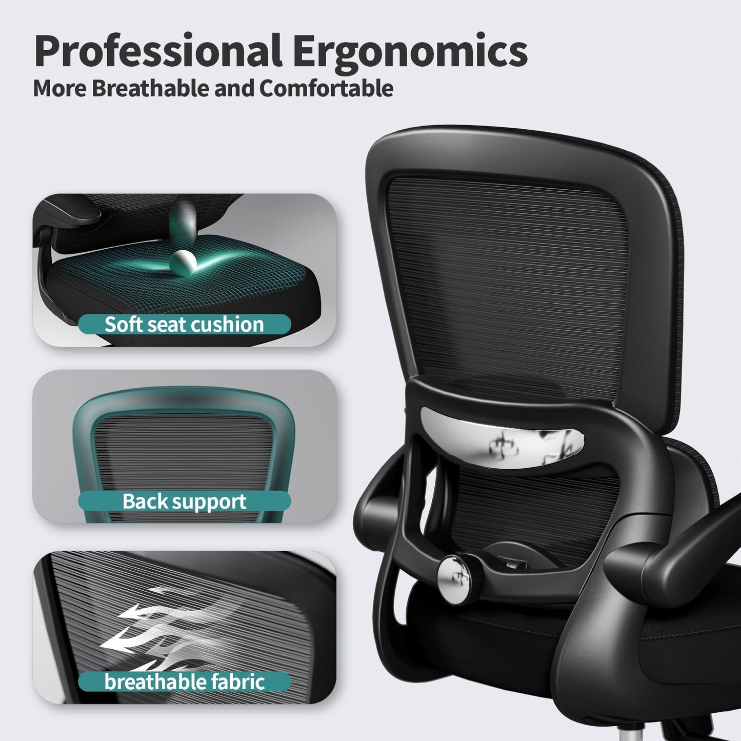 TRALT Ergonomic Office Chair - Desk Chair with Adjustable Lumbar Support Computer Chair - Mesh Comfy Chair with Flip-up Armrests - Gaming Chairs for Adults Home Office (Leather, White)