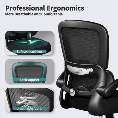 TRALT Ergonomic Office Chair - Desk Chair with Adjustable Lumbar Support Computer Chair - Mesh Comfy Chair with Flip-up Armrests - Gaming Chairs for Adults Home Office (Leather, White)