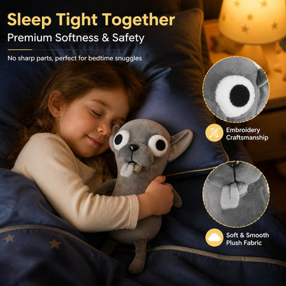 Funny Big Eyed Chihuahua Plush - Hilarious Dark Grey Chihuahua Stuffed Animal | Stress Relief Toy, Funny Desk Decor Gift for Kids & Adults (Black)