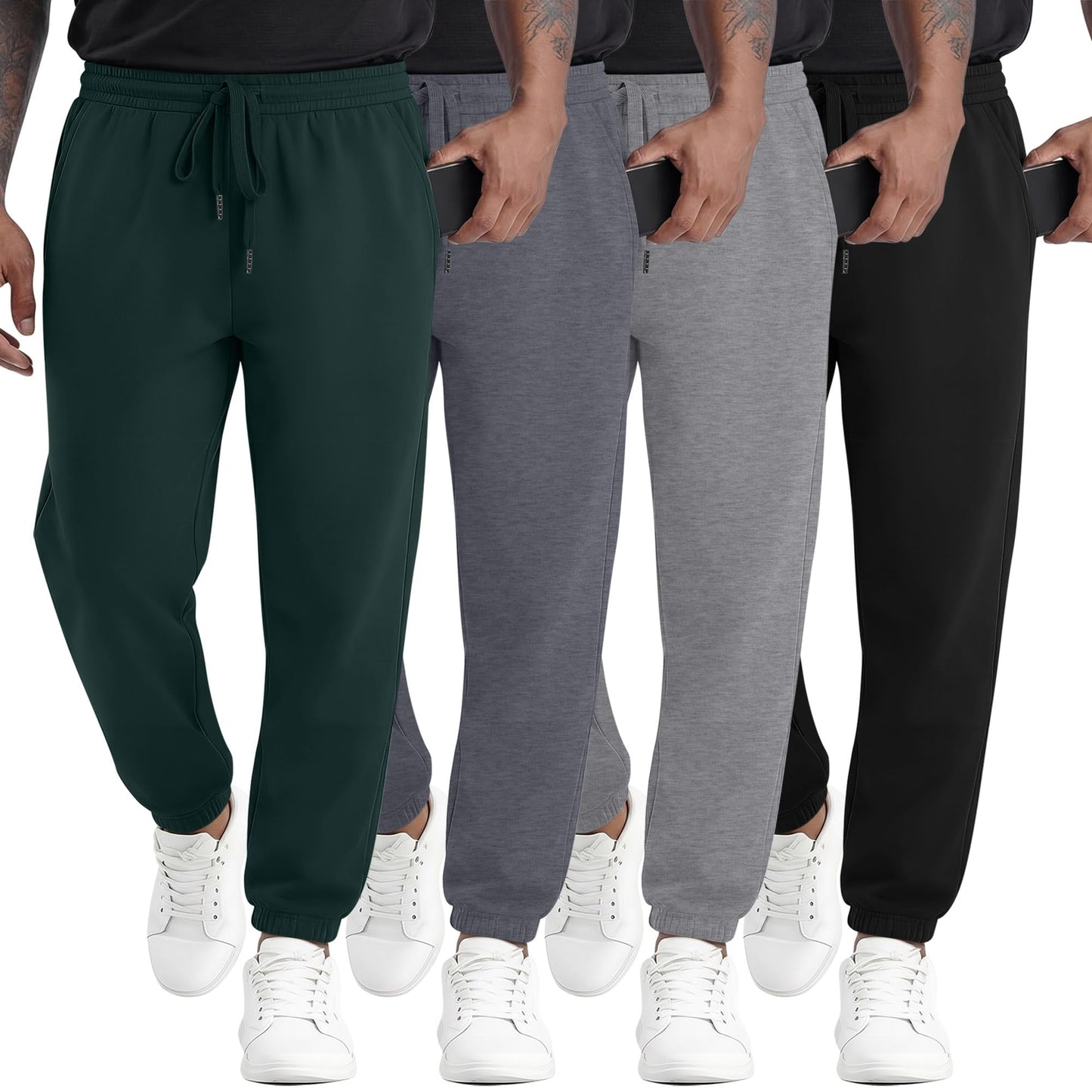 August Alley 4 Pack Mens Athletic Joggers Gym Workout Running Sweatpants Lounge Drawstring Track Sweat Pants with Pockets