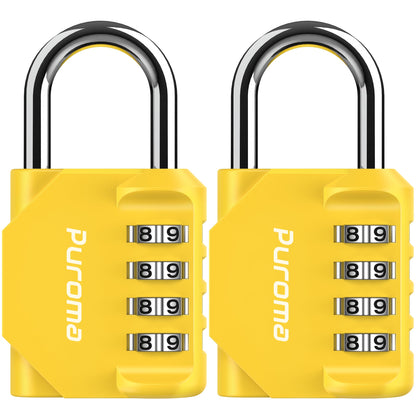 Puroma 2 Pack Combination Lock 4 Digit Padlock for School Gym Locker, Sports Locker, Fence, Toolbox, Case, Hasp Storage (Black & Code Window)