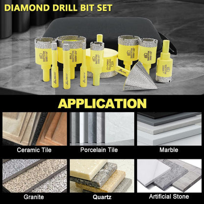 Diamond Core Drill Bits Set for Tile, DARTOTEK 10PCS Porcelain Hole Saw Kit with Aluminum Case, (6/6/8/20/35/50/65mm+2" Chamfer bit +SDS Adapter, Dry/Wet Drilling for Ceramic, Granite & Marble