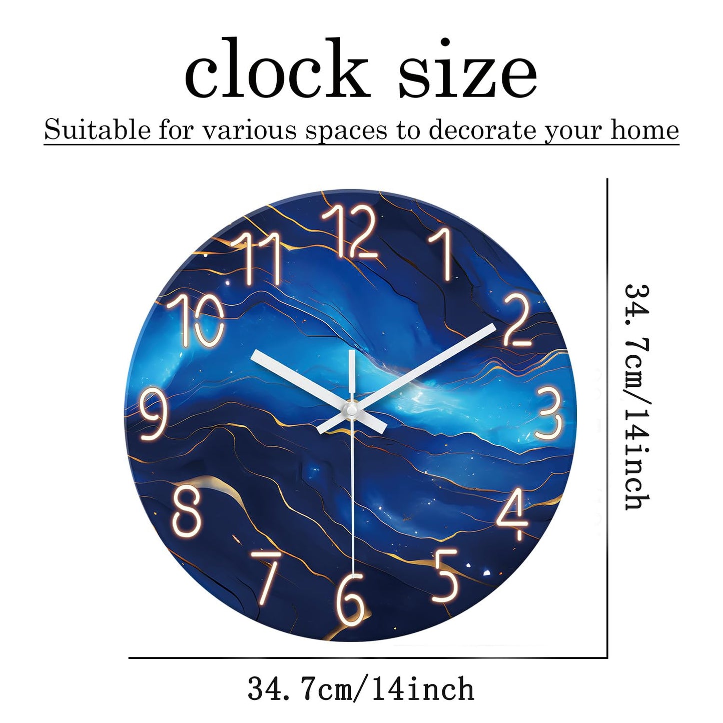 White Marble Glass Wall Clocks Battery Operated 12 Inch Abstract Decorative Analog Wall Clocks for Living Room Bedroom Office Silent Wall Clock Modern
