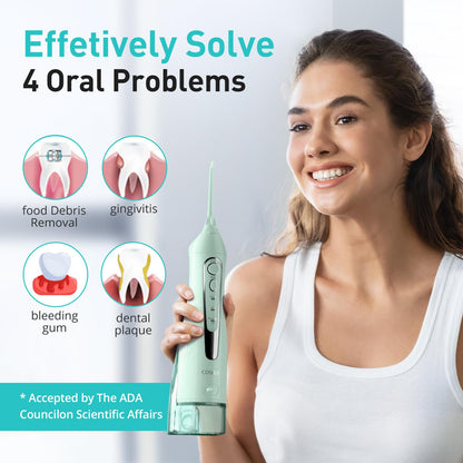 COSLUS ADA Accepted Water Dental Flosser Teeth Pick C20: Portable Cordless Oral Irrigator 300ML Rechargeable Travel Irrigation Cleaner IPX7 Waterproof Electric Flossing Machine, Professional Set Black