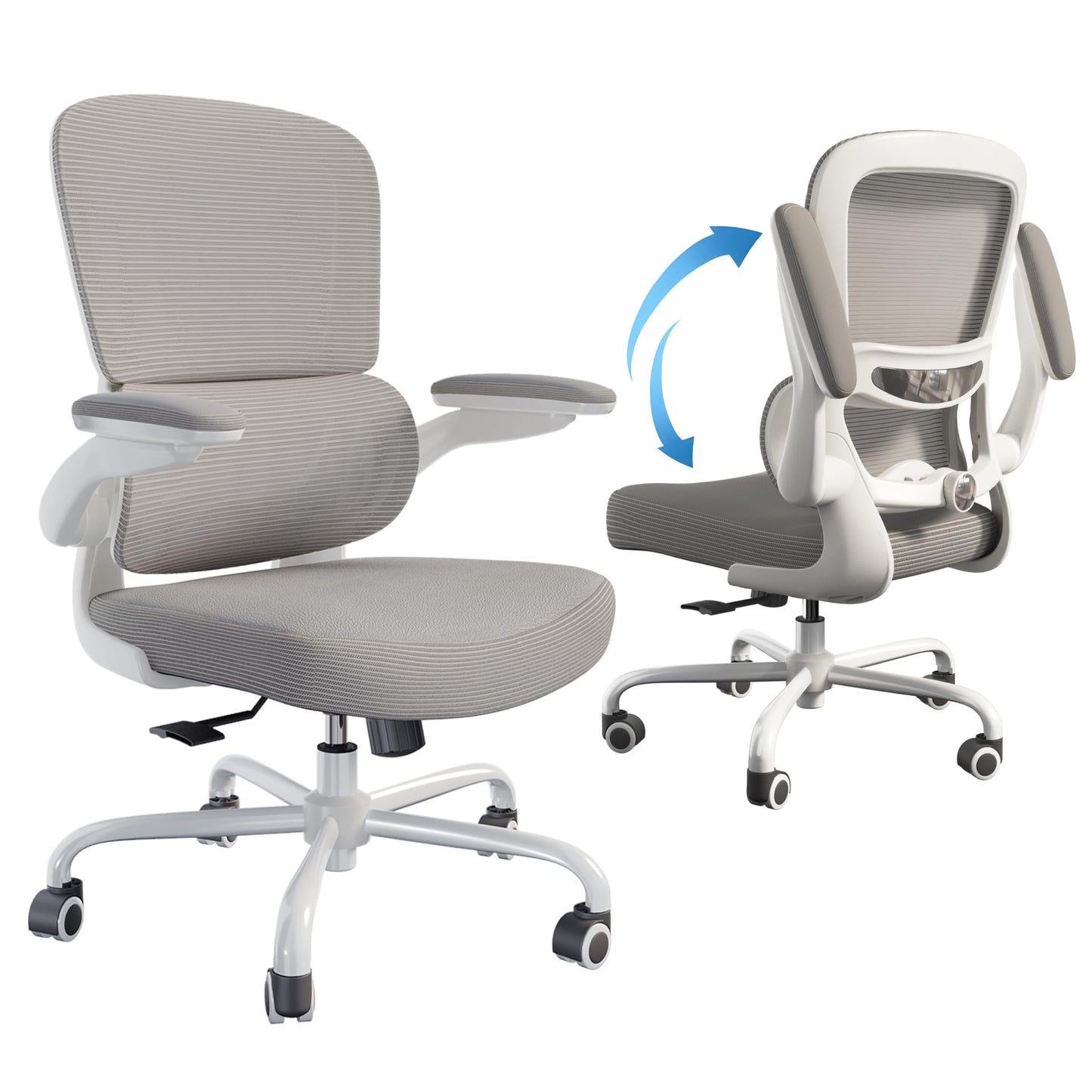 TRALT Ergonomic Office Chair - Desk Chair with Adjustable Lumbar Support Computer Chair - Mesh Comfy Chair with Flip-up Armrests - Gaming Chairs for Adults Home Office (Leather, White)