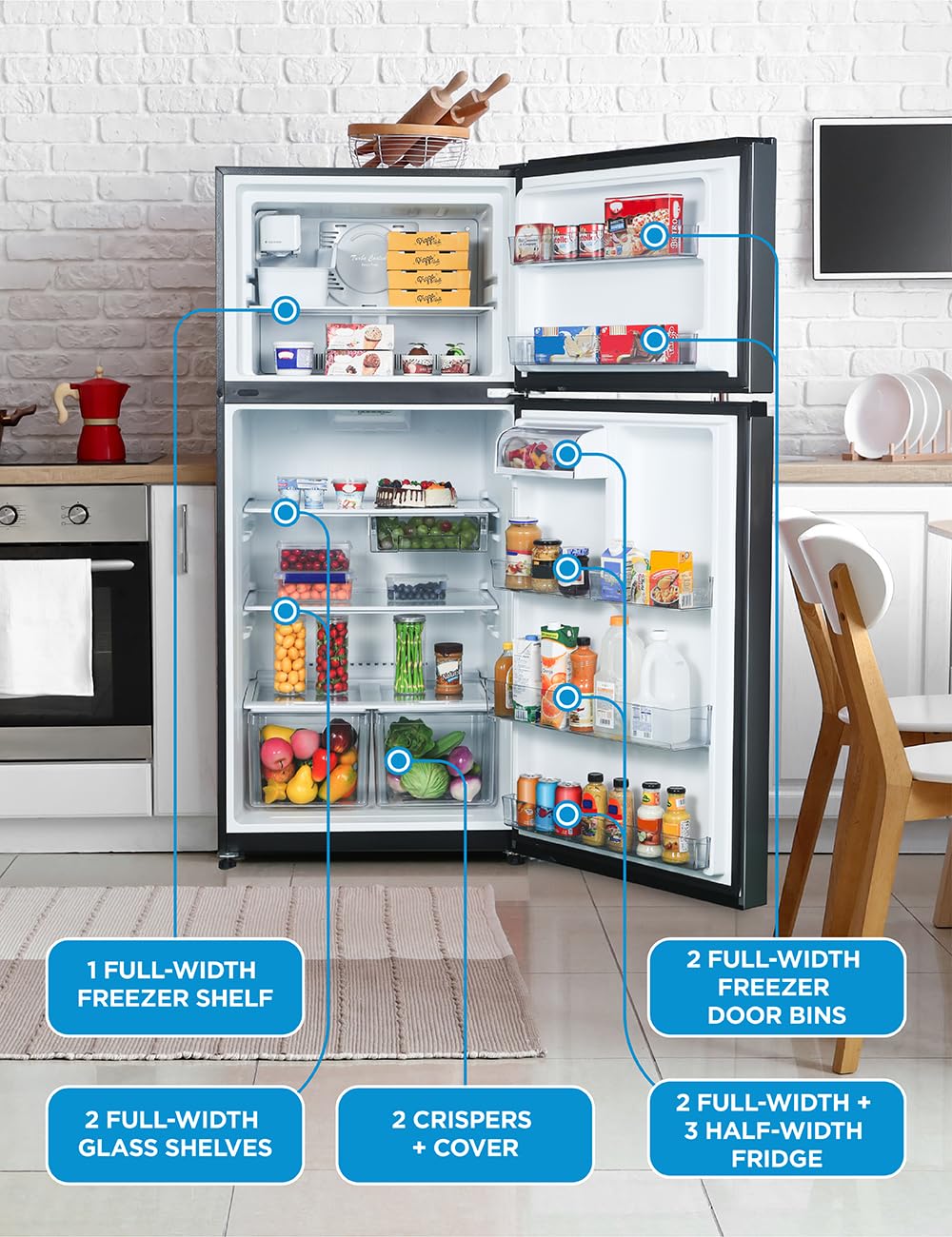 Commercial Cool 20 Cu. Ft. Top Mount Refrigerator with Freezer, 2-Door Refrigerator with Top Freezer and Adjustable Temperature Control, Ice Maker Ready, Energy Star Certified, Stainless Look
