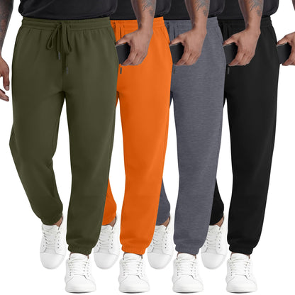 August Alley 4 Pack Mens Athletic Joggers Gym Workout Running Sweatpants Lounge Drawstring Track Sweat Pants with Pockets