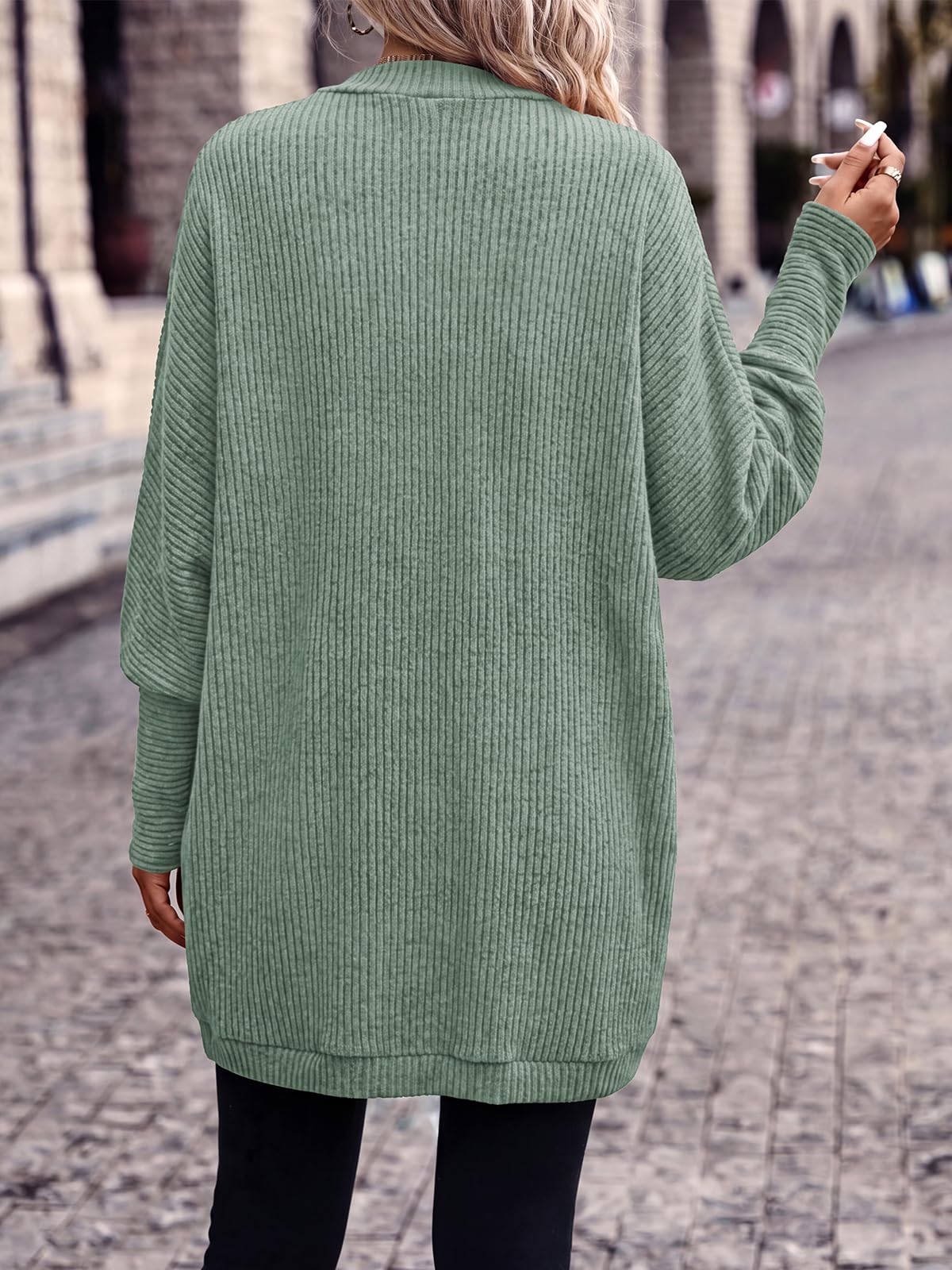 PRETTYGARDEN Batwing Long Sleeve Lightweight Cardigan Sweaters for Women | Casual Open Front Long Cardigans, Loose Fit Soft Ribbed Knit Light Weight Sweater, Fashion Early Fall Clothes, Travel Outfits