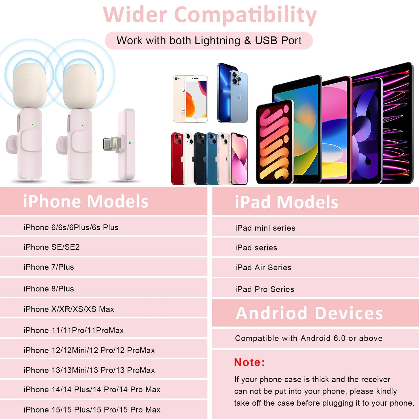 MAYBESTA Wireless Mini Microphone for iPhone, Android Phone - 2 Pack Lavalier Lapel Mic for Audio Video Recording - Clip on Content Creator Microphones for YouTube Tiktok Podcast Vlogging