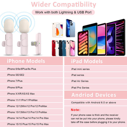 MAYBESTA Wireless Mini Microphone for iPhone, Android Phone - 2 Pack Lavalier Lapel Mic for Audio Video Recording - Clip on Content Creator Microphones for YouTube Tiktok Podcast Vlogging