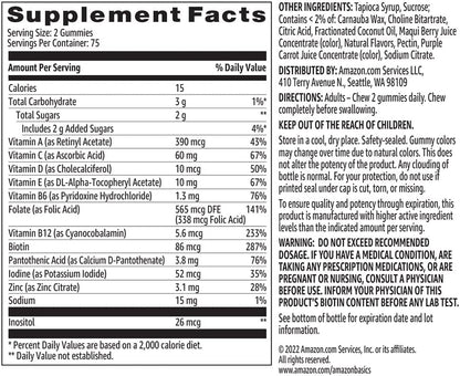 Amazon Basics Adult Multivitamin Gummies, Mixed Berry & Cherry Flavors, 150 Count, 75-Day Supply, Pack of 1 (Previously Solimo)