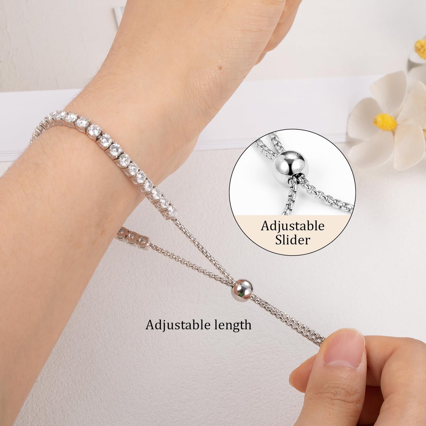 4MM Moissanite Tennis Bracelet for Women, 10.9 ct Adjustable Moissanite Bracelets, 925 Sterling Silver White/14k Gold Plated, Luxury Birthday or Anniversary Jewelry Gift for Her