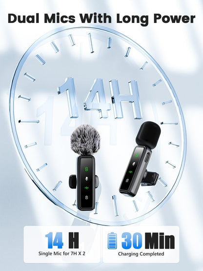 Wireless Mini Microphone for iPhone Android,Mini Mic for Video Recording,Plug & Play Lapel Professional Mic with Noise Reduction, Mute, and Reverb for YouTube TikTok Vlog Podcast