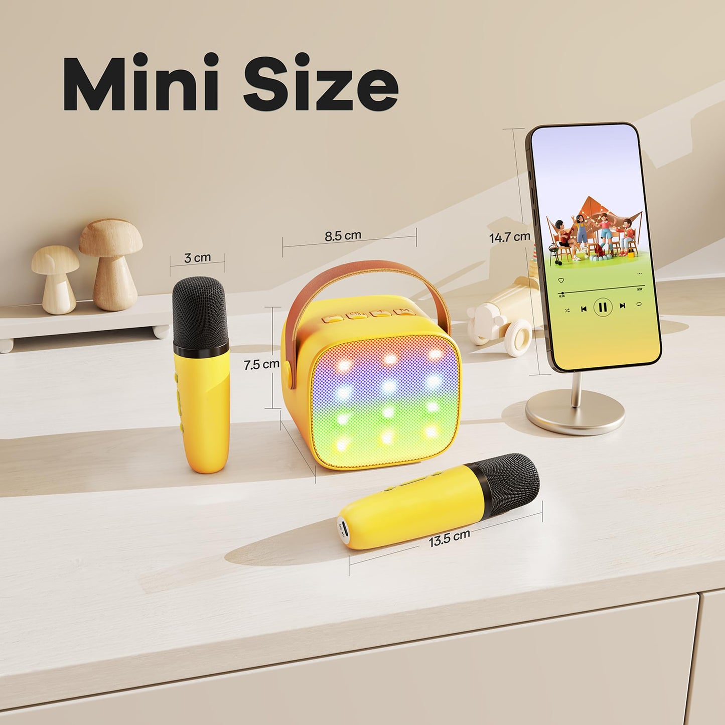 YLL Mini Karaoke Machine for Kids Adults, Portable Bluetooth Speaker with 2 Wireless Microphones, Trendy Birthday Gifts Toys for Girls Ages 3, 4, 5, 6, 7, 8, 9, 10+ Years Old Home Family Party (P-ink)