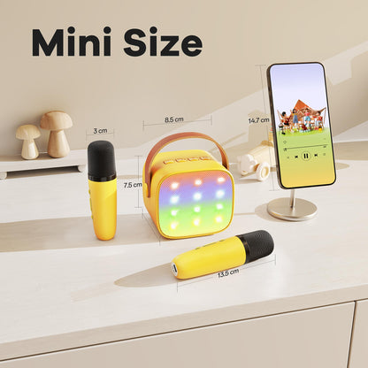 YLL Mini Karaoke Machine for Kids Adults, Portable Bluetooth Speaker with 2 Wireless Microphones, Trendy Birthday Gifts Toys for Girls Ages 3, 4, 5, 6, 7, 8, 9, 10+ Years Old Home Family Party (P-ink)