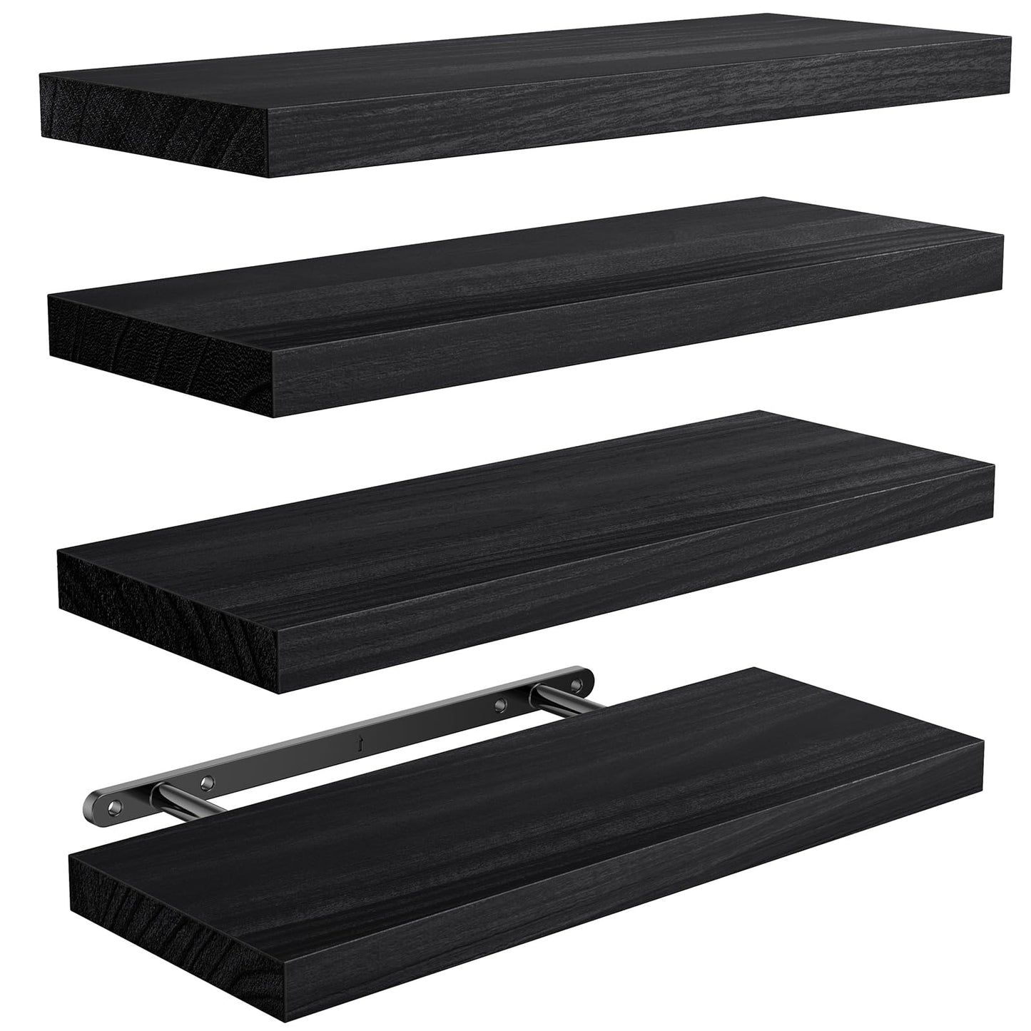 AMADA HOMEFURNISHING Floating Shelves, Paulownia Wood Wall Shelves for Bathroom/Living Room/Bedroom/Kitchen/Home Office, Natural Wood Floating Shelf for Home Storage & Organization, Set of 4, AMFS40BN