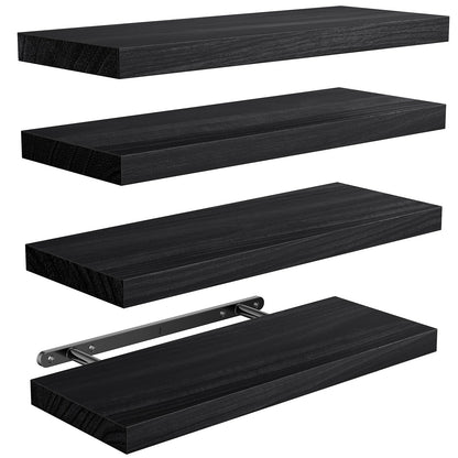 AMADA HOMEFURNISHING Floating Shelves, Paulownia Wood Wall Shelves for Bathroom/Living Room/Bedroom/Kitchen/Home Office, Natural Wood Floating Shelf for Home Storage & Organization, Set of 4, AMFS40BN